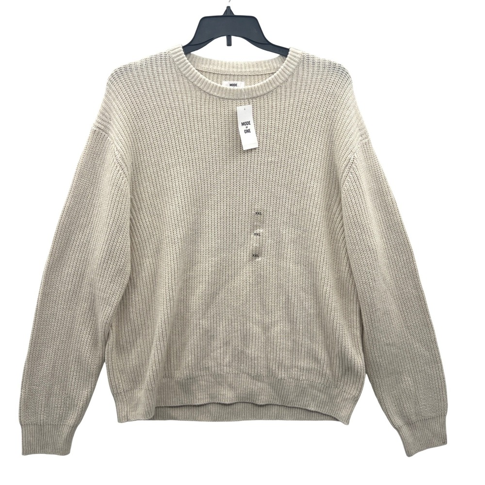 NWT Macy's MODE OF ONE Mens XXL Cream Knit Sweater Cotton Acrylic Crew‎ Neck